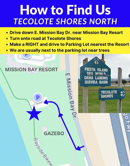 RSVP for Event Map of Tecolote Shores North with red arrow to show where the event will be